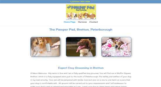 The Pamper Pad web site home page - Caston Web Designs Portfolio