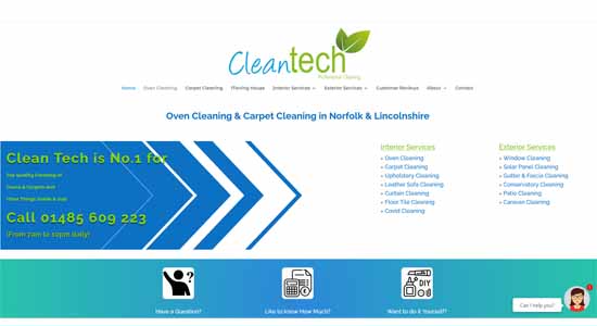 Clean Tech website front page - Norfolk Web Designers Portfolio