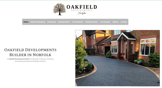 Oakfield Developments website front page - Norfolk Web Designers Portfolio