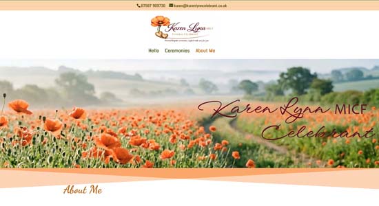 Karen Lynn Karen Lynn Celebrant - website front page - Norfolk Web Designers Portfolio