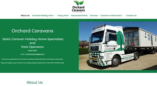 Orchard Caravans Orchard Caravans website front page - Norfolk Web Designers Portfolio