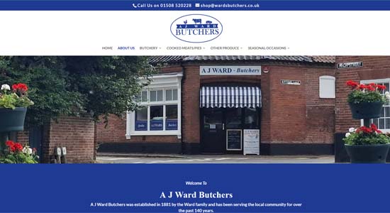 Ward Butchers Wards Butchers website front page - Norfolk Web Designers Portfolio